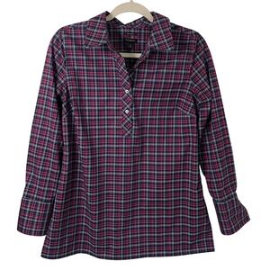 Talbots Popover Shirt Size 6 Black Purple Plaid Wrinkle Resistant Preppy Classic